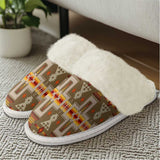 GB-NAT00062-10 Light Brown Tribe  Native Slippers With Fur Edges