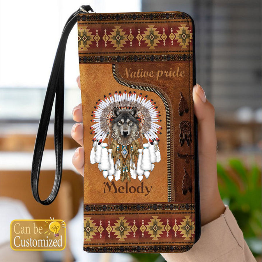 WPC0002 Wolf Tribe Design Native American Wallet Phone Case