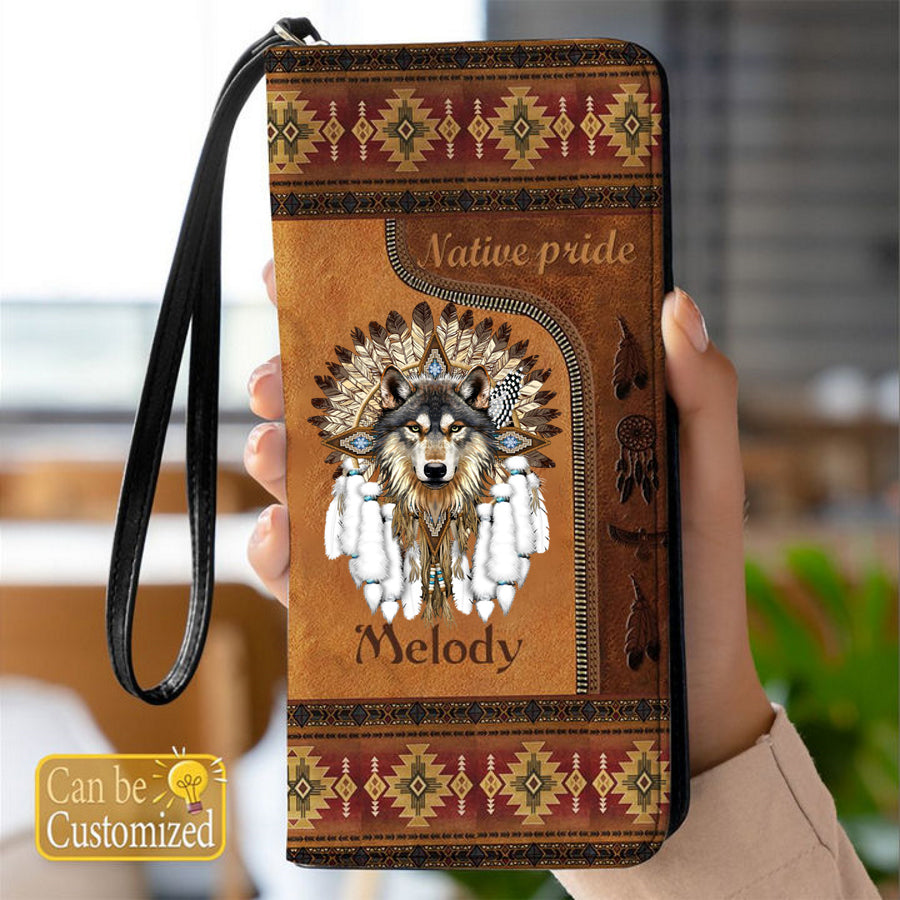 WPC0001 Wolf Tribe Design Native American Wallet Phone Case