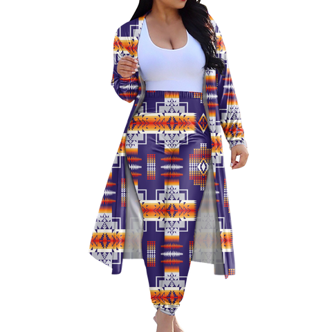 GB-NAT0004 Tribe Design Native American Cardigan Coat Long Pant Set