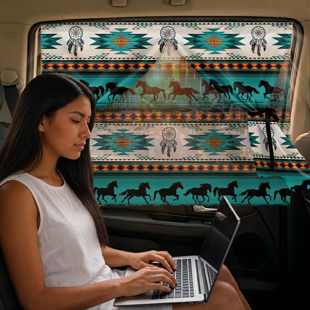 20190522_M07 Running Horses Native American Car Side Window Sunshades