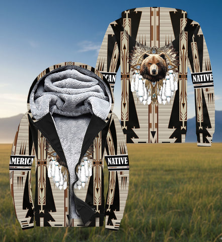 20190914-M02v2 Bear Native American 3D Fleece Hoodie