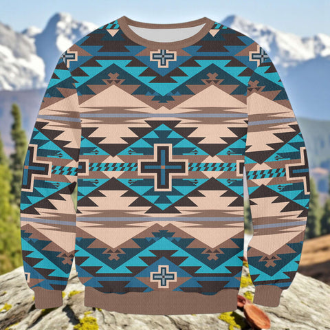 20190923_M07 Native American Unisex Drop-shoulder Knitted Fleece Sweater