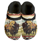 GB-NAT00901 Bison Pattern Native American Classic Clogs with Fleece Shoes