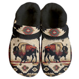 GB-NAT00902 Bison Pattern Native American Classic Clogs with Fleece Shoes