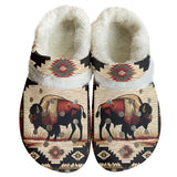 GB-NAT00902 Bison Pattern Native American Classic Clogs with Fleece Shoes