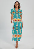 Powwow StoreGBNAT0006205 Pattern Native Vneck Dress With Side Slit