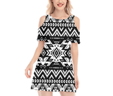 Powwow StoreGBNAT00441 Pattern Native Women's Cold Shoulder Oneck Dress