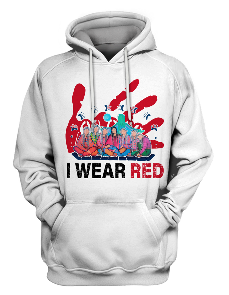 Powwow StoreHD000620 I Wear Red For My Sisters Native American Stop MMIW Red Hand No More Stolen Sisters  2D Hoodie