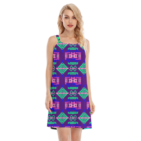 Powwow StoreGBNAT00628 Native  Design Women's Oneck Cami Dress