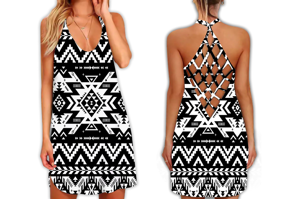 Powwow StoreGBNAT00441 Pattern Native Strappy Back Dress