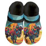 GB-NAT00904 Bison Pattern Native American Classic Clogs with Fleece Shoes