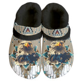 GB-NAT00911 Eagle Pattern Native American Classic Clogs with Fleece Shoes