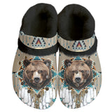 GB-NAT00912 Bear Pattern Native American Classic Clogs with Fleece Shoes