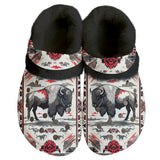 GB-NAT00913 Bison Pattern Native American Classic Clogs with Fleece Shoes