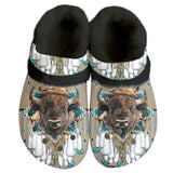 GB-NAT00914 Bison Pattern Native American Classic Clogs with Fleece Shoes