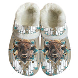 GB-NAT00914 Bison Pattern Native American Classic Clogs with Fleece Shoes