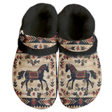 GB-NAT00916 Horse Pattern Native American Classic Clogs with Fleece Shoes