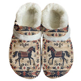 GB-NAT00916 Horse Pattern Native American Classic Clogs with Fleece Shoes