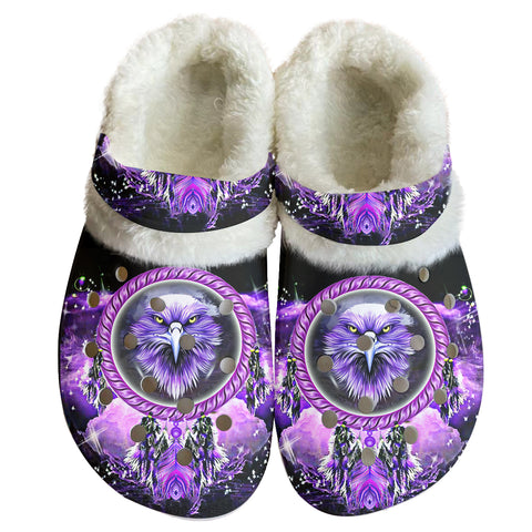 GB-NAT00909 Eagle Pattern Native American Classic Clogs with Fleece Shoes