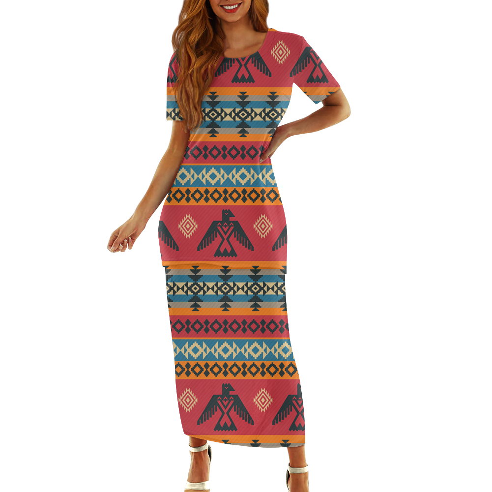 Powwow StoreGBNAT00029 Pattern Native Guinea Style Maxi Dress Set