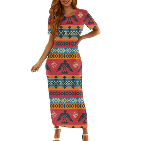 Powwow StoreGBNAT00029 Pattern Native Guinea Style Maxi Dress Set