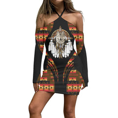 Powwow Store3WDSGA0600021 Pattern Native Women’s Stacked Hem Dress With Short Sleeve