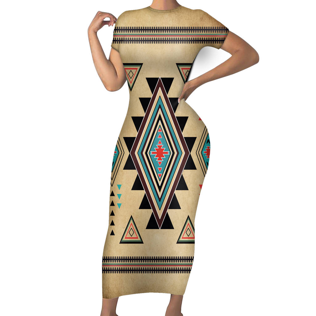 GB-NAT00076 Native Tribes Pattern Native American Short-Sleeved Body Dress