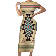 GB-NAT00076 Native Tribes Pattern Native American Short-Sleeved Body Dress