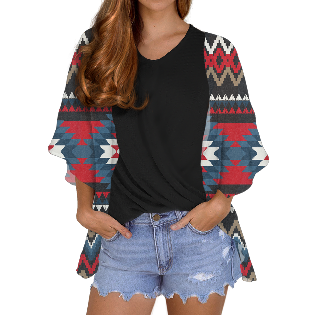 GB-NAT00529 Tribe Design Native Women's Cardigan Chiffon Shirt