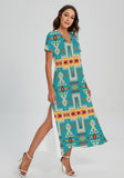 Powwow Storegb nat00062 05 pattern native v neck dress with side slit