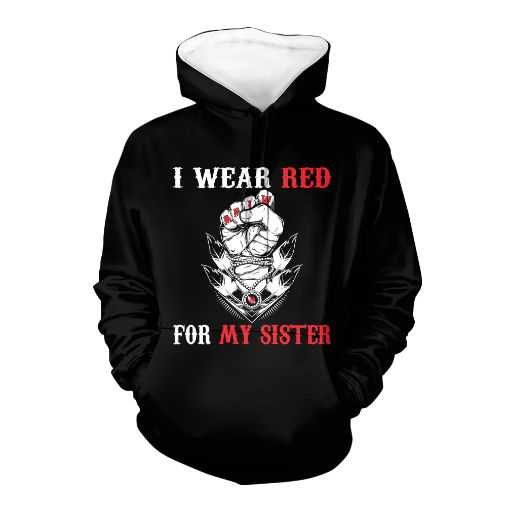 Powwow StoreHD000621 I Wear Red For My Sisters Native American Stop MMIW Red Hand No More Stolen Sisters  2D Hoodie