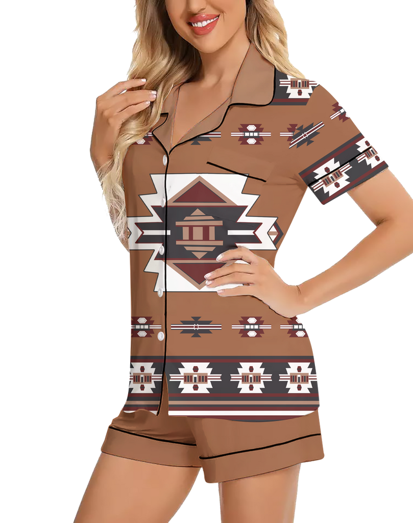 GB-NAT00012 Pattern Native American 3D Imitation Silk Pajamas Set with Shorts