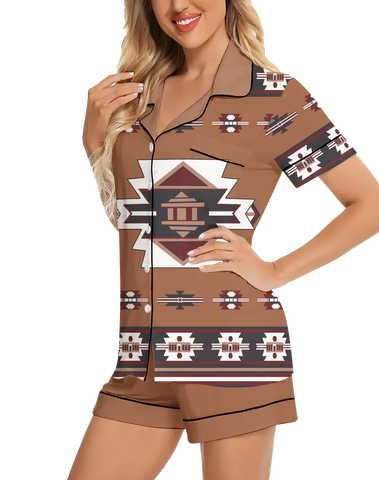 GB-NAT00012 Pattern Native American 3D Imitation Silk Pajamas Set with Shorts