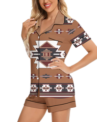 Powwow StoreGBNAT00012 Pattern Native American 3D Imitation Silk Pajamas Set with Shorts