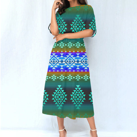 GB-NAT00680-02 Pattern Native Women's Elastic Waist Dress