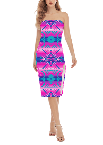 Powwow StoreGBNAT00630 Pattern Native Women's Side Split Tube Top Dress