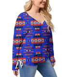 GB-NAT00046-06 Pattern Native Women’s V-neck T-shirt With Side Drawstring