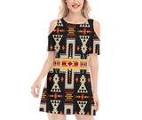 Powwow StoreGBNAT0006201 Pattern Native Women's Cold Shoulder Oneck Dress