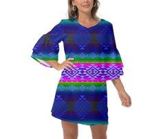 Powwow StoreGBNAT0068003 Native  Design Print Women's VNeck Dresss