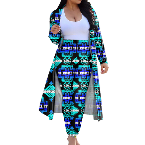 GB-NAT00656-02 Tribe Design Native American Cardigan Coat Long Pant Set