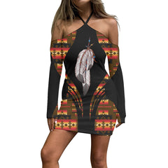 Powwow Store3WDSGA0600022 Pattern Native Women’s Stacked Hem Dress With Short Sleeve