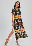 Powwow Storegb nat00062 01 pattern native v neck dress with side slit