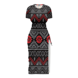 Powwow StoreGBNAT00595 Pattern Native Women's Slit Sheath Dress