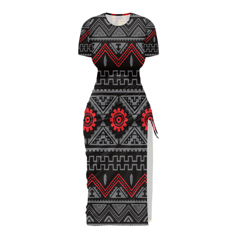 Powwow StoreGBNAT00595 Pattern Native Women's Slit Sheath Dress