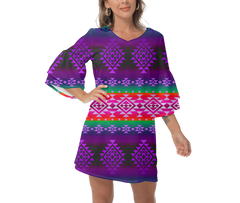 Powwow StoreGBNAT0068004 Native  Design Print Women's VNeck Dresss