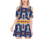 Powwow StoreGBNAT0006204 Pattern Native Women's Cold Shoulder Oneck Dress