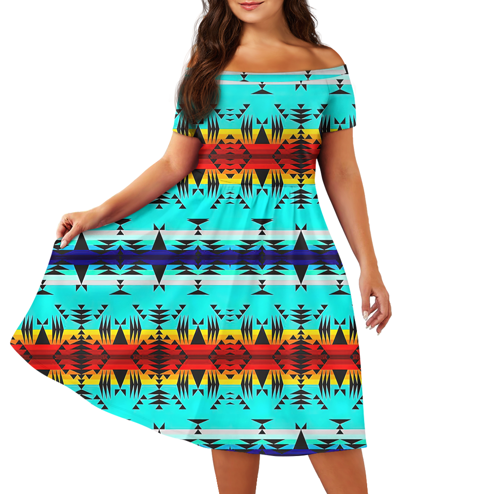 Powwow StoreGBNAT00631 Pattern Native Off Shoulder Short Sleeved Dress