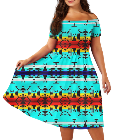 Powwow StoreGBNAT00631 Pattern Native Off Shoulder Short Sleeved Dress