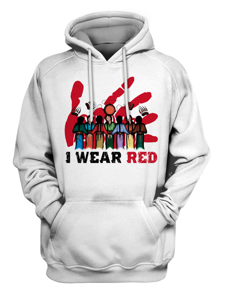 Powwow StoreHD000622 I Wear Red For My Sisters Native American Stop MMIW Red Hand No More Stolen Sisters  2D Hoodie